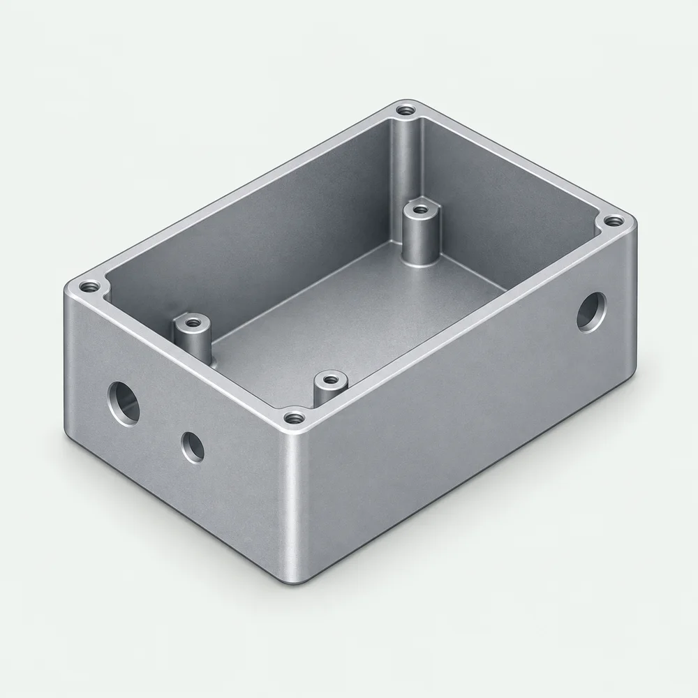 Silver enclosure concept with mounting features